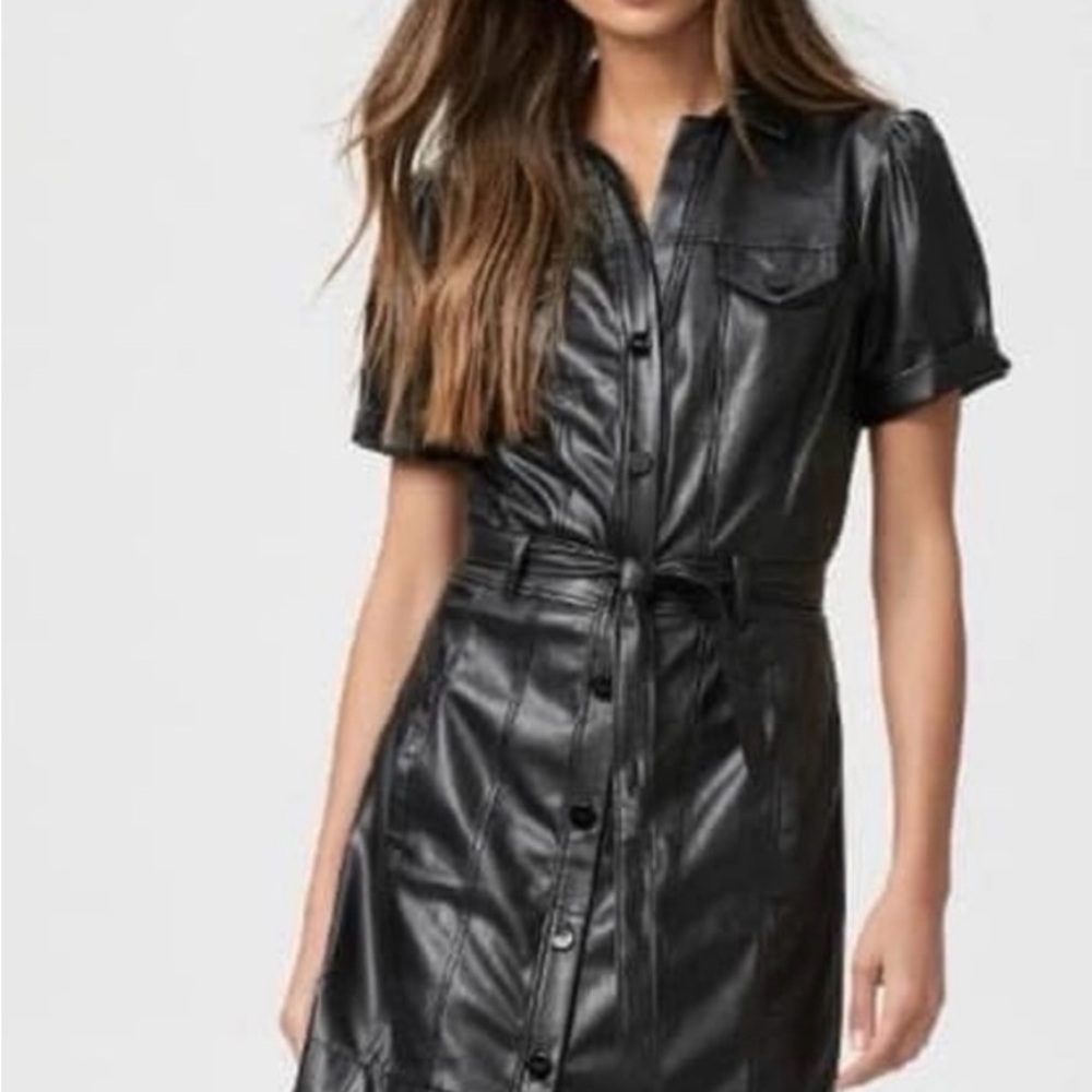 Black Faux Leather Shirt Dress